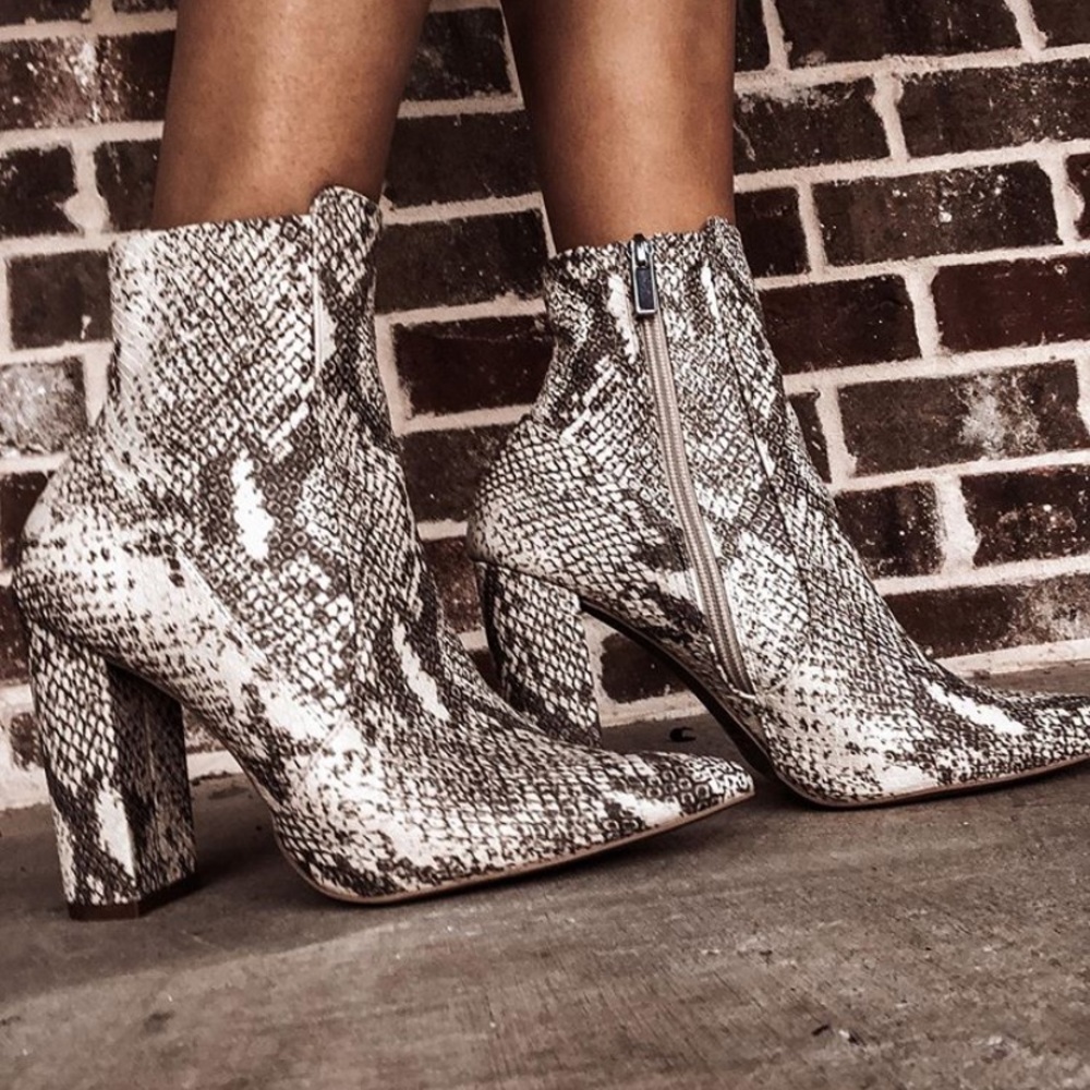 Snake Skin Heeled Booties